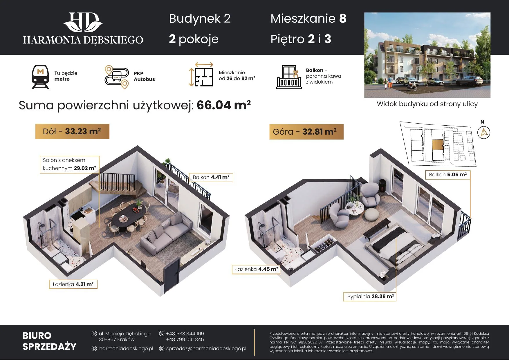 Rzut mieszkania 66,04 m² — Mieszkanie dwupoziomowe