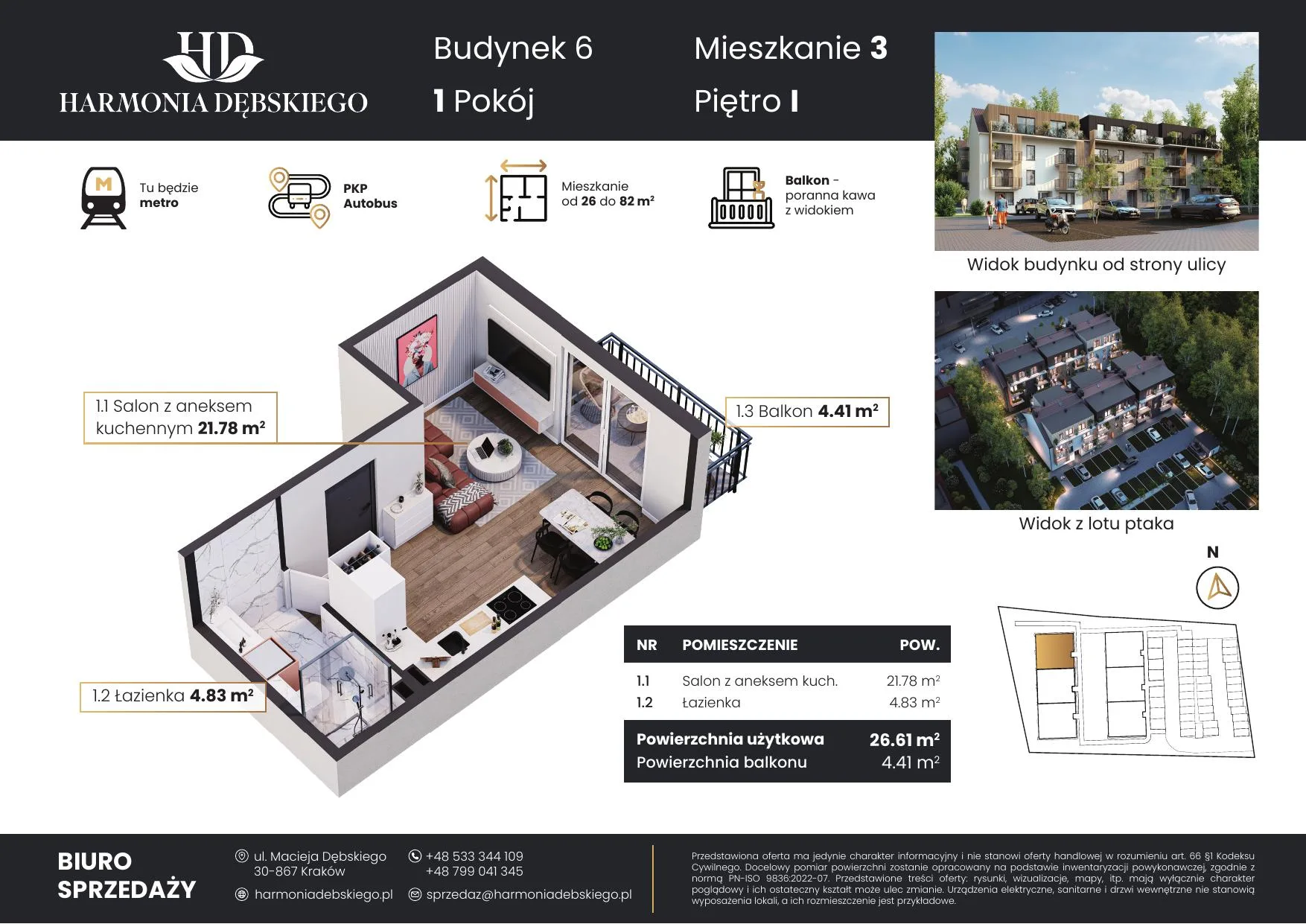 Rzut mieszkania 26,61 m² — Mieszkanie typu studio