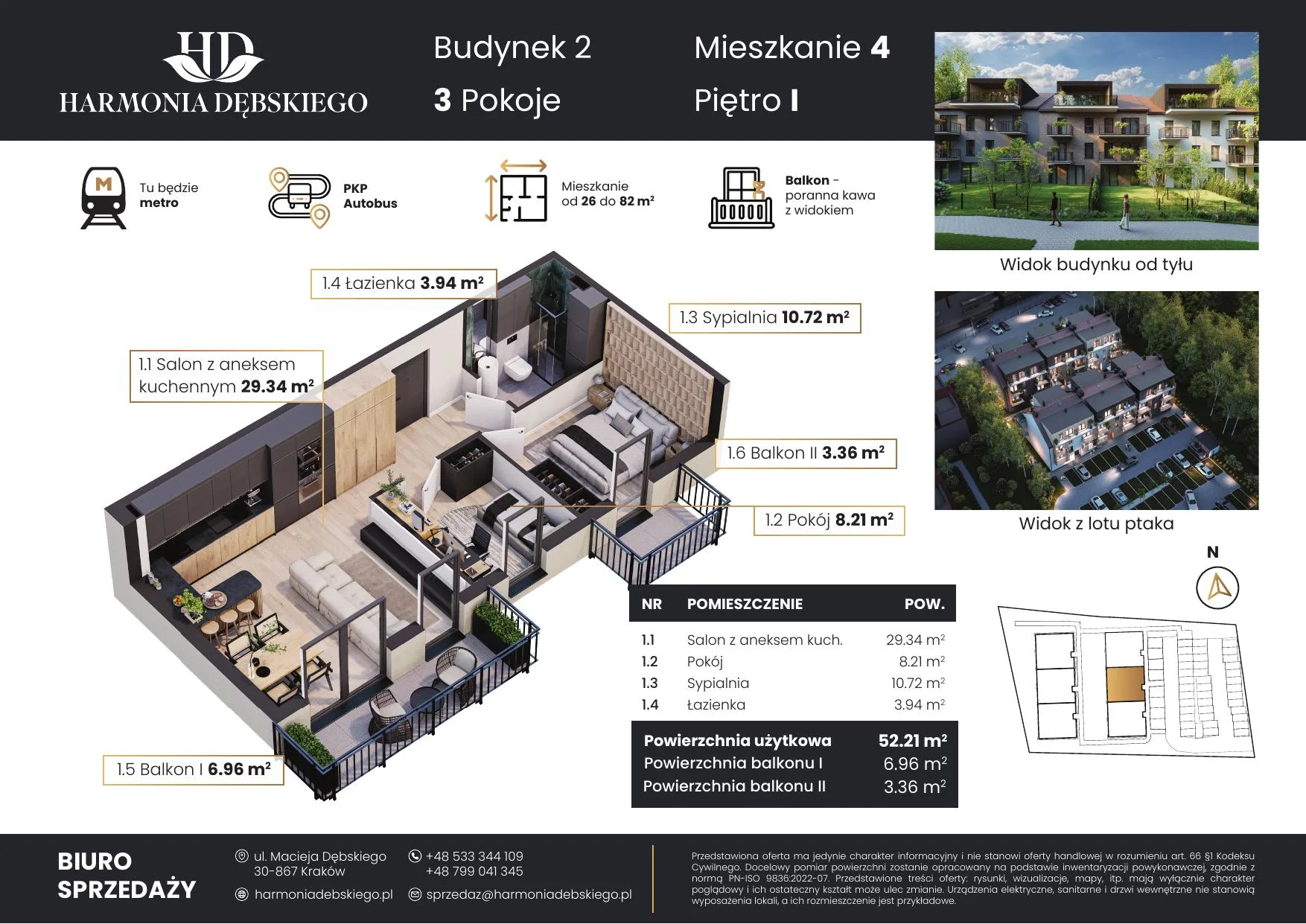 Rzut mieszkania 52,21 m² — Mieszkanie 3-pokojowe